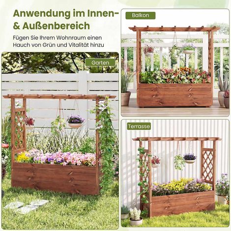 Wooden Raised Garden Bed with Trellis and Hanging Roof (1/5)