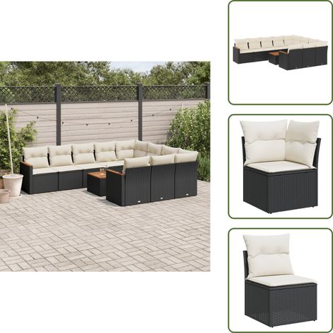 Salon de jardin 11 pcs avec coussins noir résine tressée - Ensemble Salon De Jardin - Mobilier Extérieur - Jardin Design - Chaise Lounge - Set Salon (1/5)