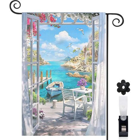 Drapeau de jardin Bienvenue en toile de jute 30 x 45 cm lavable terrasse et balcon (1/5)