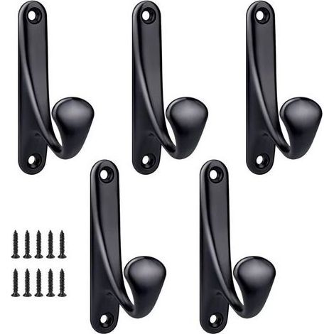 Crochet Manteau Mural a Visser, 5 Pcs Minimaliste Patère Murale Robuste en Alliage de Zinc Crochet Porte Manteau Pour porte Entrée Chambre Salle de Bain Multi-Usages Patères Vis Inclus - Noir (1/5)