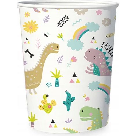 Vasos de papel con diseño de dinosaurio, 220 ml, 6 unidades. (1/2)