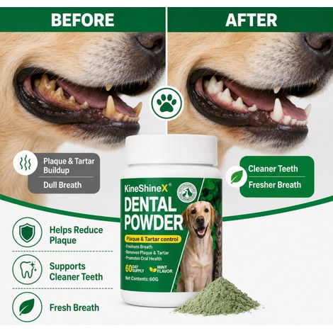 KineShineX Pet Dental Powder entfernt Zahnbelag und Zahnstein, erfrischt den Atem und ist ein tägliches Zahnpflegeprodukt für Hunde und Katzen.