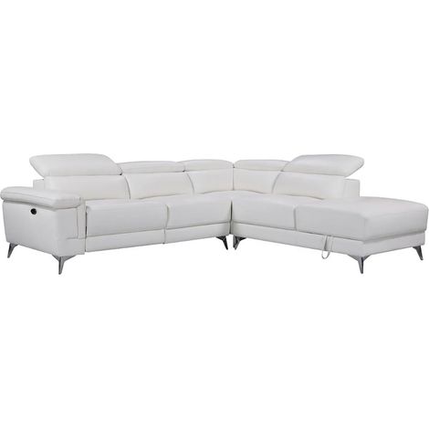 Vente-Unique – Canapé d'angle relax électrique 5 places en cuir de buffle – Ivoire – Mécanisme relax avec coffre de rangement – Dimensions 277x244cm (1/5)