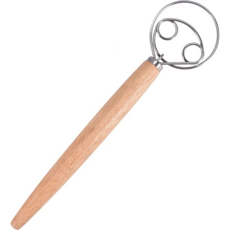 Lot de 2 fouets à pâte danois en acier inoxydable, double trou, pour pain et pâtisserie