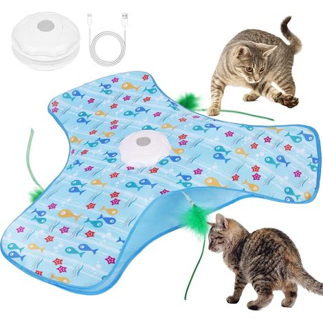Jouet Interactif pour Chat, Jouet Chat Interactif avec Plumes et Bruit de Souris Qui Couine, Jouet pour Chat Rechargeable et Silencieux, Jouet Automatique D'intérieur, Jeux pour Chat de Chasse (1/5)