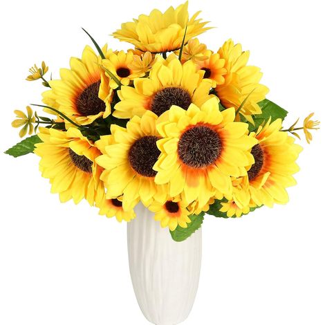 Tournesols artificiels, fausses fleurs de tournesol pour la décoration de la maison et du bureau, fleurs en soie pour les loisirs créatifs, tournesols artificiels avec tiges, faux tournesols pour les (1/5)