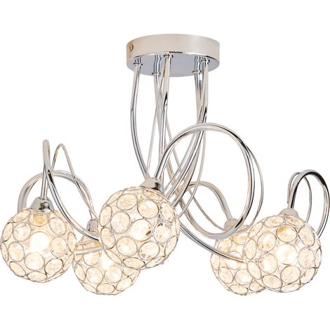Litecraft Gem Ball 5 Light Crystal Effect Ball Flush Ceiling Light G9 - Chrome (1/5)