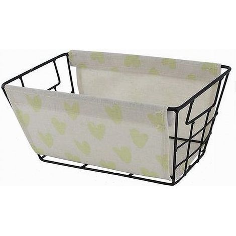TRADE SHOP - Cesto Portaoggetti In Ferro Tessuto Stampa A Cuori Galli Manici 25x15x12cm 10614 - (1/2)
