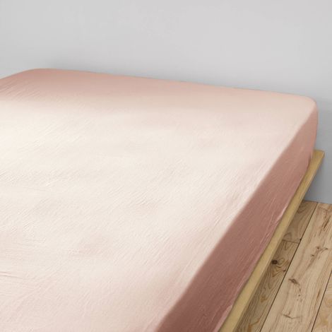 Drap housse double gaze de coton rose pâle 90x190 (1/2)