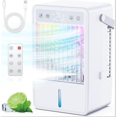 Climatiseur Mobile Réservoir 1500ML Mini Refroidisseur d’Air Télécommande 5 Débits d’Air 2 Niveaux de Brume Minuterie 2-10H 7 Lumières Arrêt Sécurité 24H Chambre Bureau (1/5)