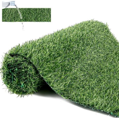 Lot de 2 Rouleau Faux Gazon 35x120 cm, Pelouse Synthétique Extérieur avec Herbe de 2 cm, Gazon Artificiel Antidérapant pour Balcon, Terrasse et Décoration (1/5)