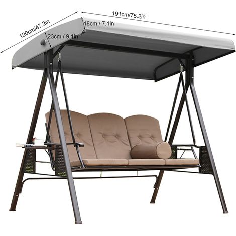 Toldo para columpio de exterior [Toldo para columpio impermeable y resistente a los rayos UV, poliéster plateado, 191 x 120 cm, gris/negro, 1 unidad] (1/5)