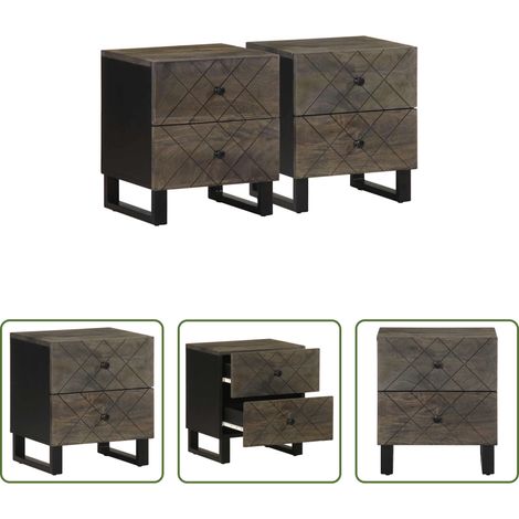 Bois de manguier - Tables de chevet 2 pcs noir 40x33x46 cm bois de manguier solide (1/5)