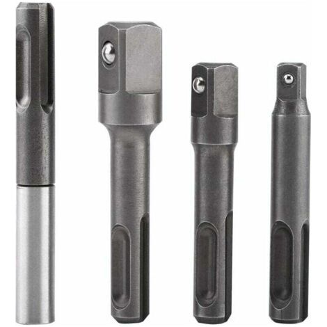 Adaptateur d'extension de douille hexagonale, embout de douille SDS Plus à 1/4"et embout de foret carré 1/4" 3/8"1/2" en acier inoxydable et en acier au chrome-vanadium (1/5)