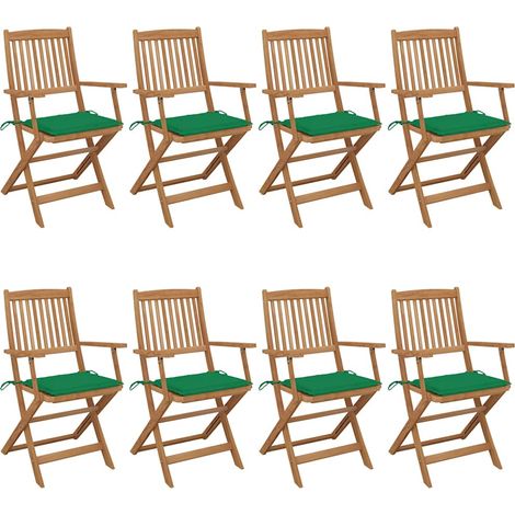 vidaXL Sillas plegables (8 unidades) con cojines, de madera maciza de acacia. (1/5)
