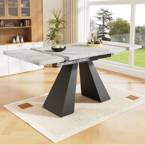 Mesa de comedor extensible 99-159x74x77 cm negro y gris en MDF y metal con sistema deslizante (1/5)
