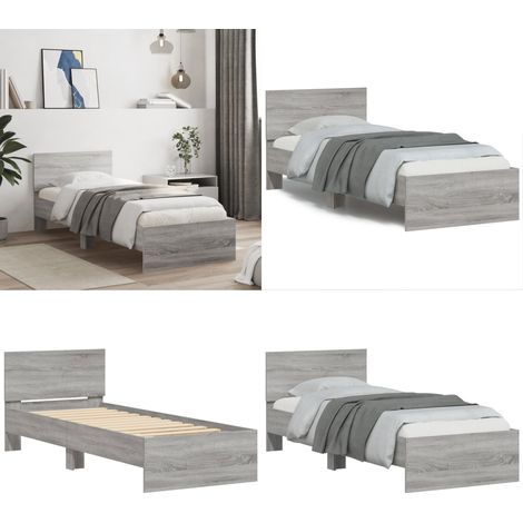 Bettgestell mit Kopfteil Grau Sonoma 90x200 cm Holzwerkstoff - Holz Bettgestell - Kopfteil für Bett (1/5)