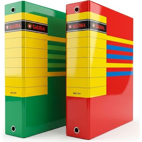 SIGMA Set 2 Raccoglitori Vintage 4 Anelli Piccoli A5 Cartone Rosso Verde 2 Pezzi (1/2)