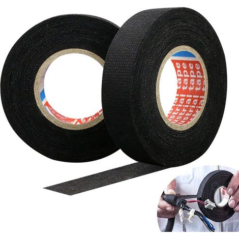 Rollos de cinta aislante de tela negra de 15 m para coche, 19 mm/25 mm, resistente a la temperatura para cables expuestos.