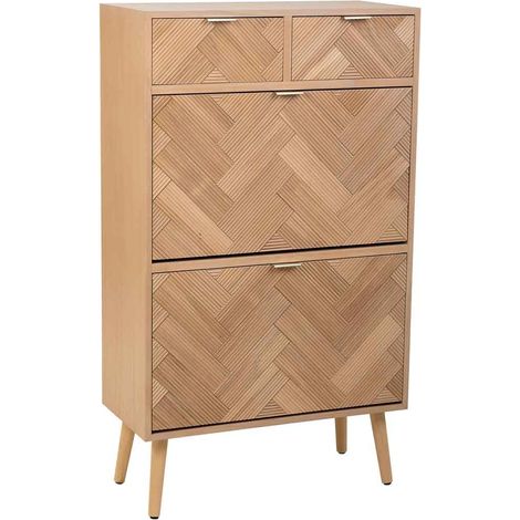Mueble zapatero de madera 2 puertas y 2 cajones marrón 70x32x120 cm (1/5)