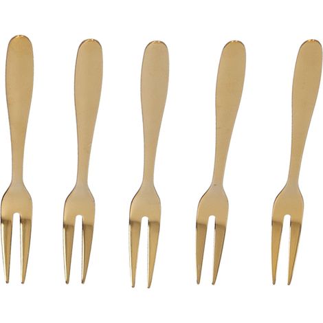 Lot de 5 fourchettes à dessert en inox doré, couverts miniatures pour fruits, apéritif et buffet. (1/5)