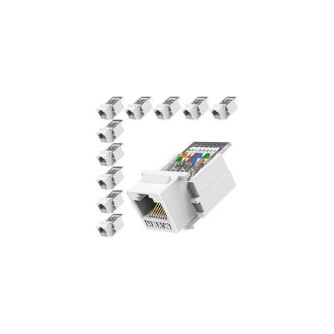 Set di 10 connettori Keystone RJ45 Cat6 - Installazione senza attrezzi - Connettore Ethernet da parete - Accoppiatore di rete Cat6 (1/5)