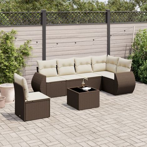 VidaXL - Salon de jardin 4 places - Résine tressée marron - Avec coussins - Extérieur terrasse (1/5)