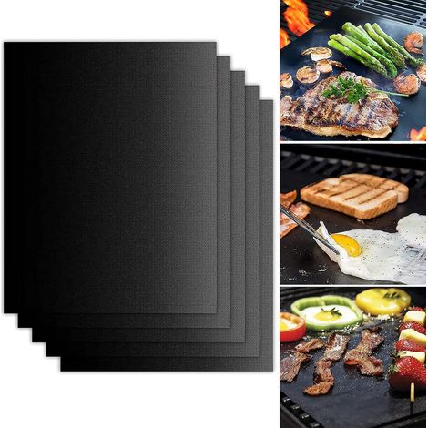 Plaque de cuisson pour barbecue, lot de 5, 40 x 33 cm, antiadhésive, réutilisable pour barbecues électriques, à gaz et à charbon.