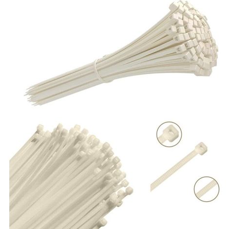 100 Universal Cable Ties WHITE -3.6x200mm- Cable Clamp and Plastic Cable Tie - Effective and Robust Cable Management Solution - High Quality White Cable Ties