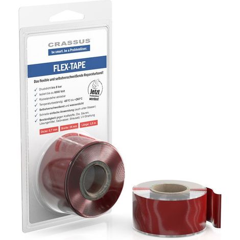 Ruban adhésif flexible CR Flex-Tape, 25 mm x 3,5 m x 0,7 mm, rouge, pour réparation.