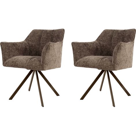 Lot de 2 fauteuils pivotants en tissu texturé taupe et bronze - JORDI
