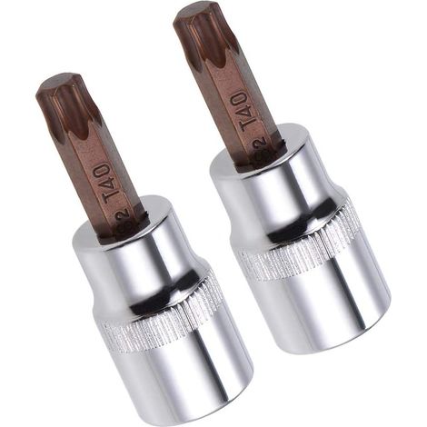 Lot de 2 douilles Torx 3/8" x T40, embouts en acier S2, embouts Torx avec 48 mm de longueur pour clé à cliquet, clé dynamométrique, barre coulissante, perceuse à (1/5)