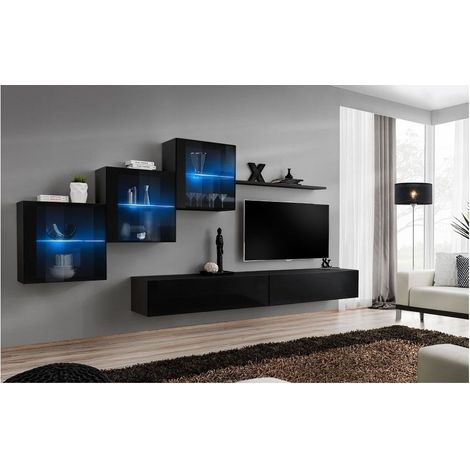 Ensemble meuble TV mural  - Switch XX - 330 cm  x 160 cm x 40 cm - Noir - Livraison gratuite