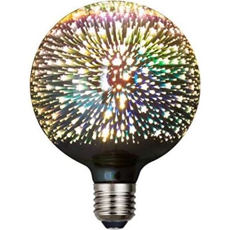Lot de 1 ampoule LED vintage Edison, G125 3 W, ampoule à filament de feu d'artifice, ampoule colorée 3D, 300 lumens, 2700 K (blanc chaud), ampoule décorative, culot moyen E27 (G125) (1/5)