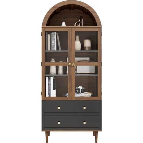 Commode à tiroirs avec étagères réglables, meuble de rangement rétro moderne en verre courbé, étagères réglables, buffet luxueux