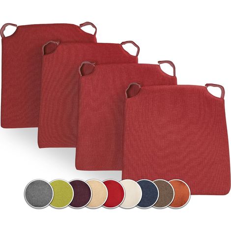 Lot de 4 Coussins De Chaise Trapèze Avec Bandes Mousse RG25 Intérieur Extérieur Rouge (1/5)