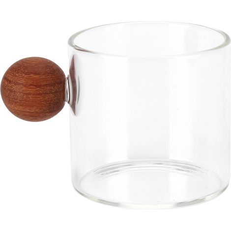 Tasse à café en verre transparent résistant à la chaleur avec poignée boule en bois pour bureau, bar, fête (1/5)