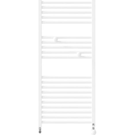 Thermor – Sèche-serviettes eau chaude 487W RIVA 4 blanc brillant – Raccordement sur collecteurs – Tubes droits ronds – 2 patères repositionnables (1/2)