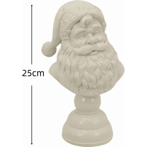 Buste De Père Noël - Résine Blanche - 25 Cm - Décoration De Table De Noël - Pour Cheminée Étagère Ou Bureau - 1 Pièce (1/5)