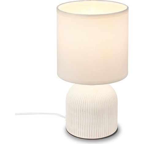 Lampe de table avec abat-jour en tissu, interrupteur à fil, pied en céramique, lampe de chevet, lampe de table, lampe de bureau et lecture, 15x28 cm, blanc (1/5)