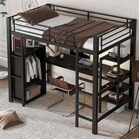 Cama Alta 90x200 Cm Estructura Metálica Negro (1/5)