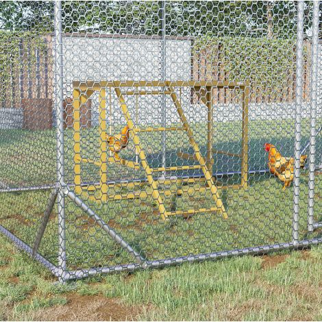 Zona de juegos para gallinas de madera natural 100x110x70 cm con columpios y escalera FloraGrace (1/5)