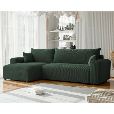 Ecksofa mit Schlaffunktion LUNA MAX in Stoff Poso Grün Ottomane Links