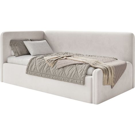 Selsey Fanko –Jugendbett 90x200 cm mit Kopfteil links, Samt, Hellbeige (1/5)