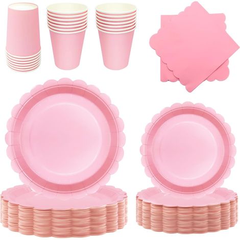 Vaisselle de fete 96 Pièces Rose Clair Party Assiettes en Papier Set Assiettes de Fête Papier Tasses Serviettesr, pour Barbecue les Fêtes les Pique-niques -24 Invités (1/5)