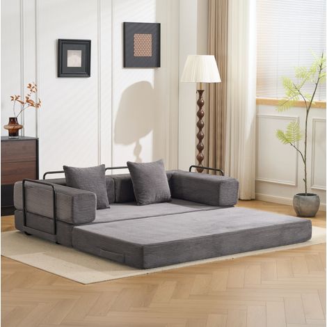 Canapé-lit convertible 185x92,5x60 cm en tissu, gris foncé, gain de place salon FloraGrace (1/5)