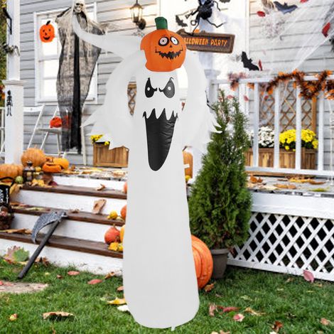 Aufblasbare Halloween-Figur, 1,8 m, leuchtend weißer Geist/kleiner Geist mit Kürbisdekoration, europäischer Standard 100-240 V. (1/5)
