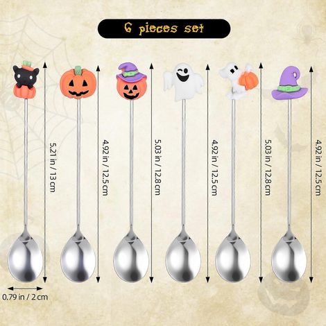 Lot de 6 cuillères à dessert en acier inoxydable, style Halloween (1/5)
