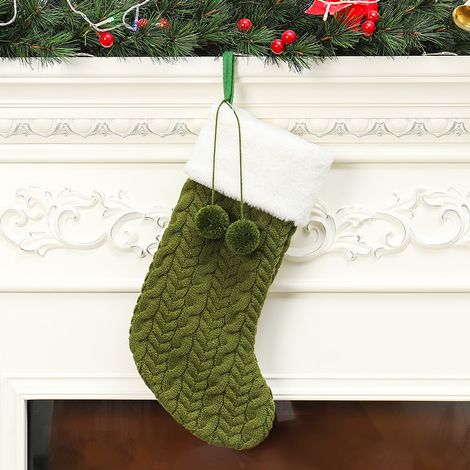 Chaussettes de Noël Personnalisées avec Revers en Peluche, 2 Pompons et Lot de Chaussettes en Tricot Classiques, Porte-Cadeaux pour Fête de Fin d'Année, Décoration Suspendue pour Cheminée à la Maison (1/4)