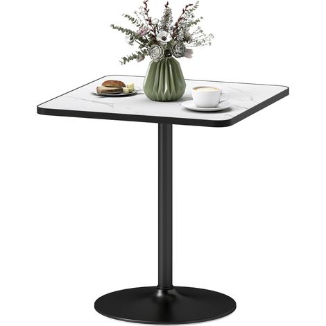 Table à manger pour 4 personnes table de cuisine style moderne avec plateau effet marbre et base ronde, 70 x 70 cm, blanc